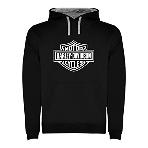 ROLY Sudadera con Capucha Negra Bicolor con Logotipo de Harley Davidson Hombre Tallas S M L XL XXL (L)