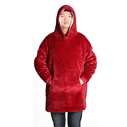RONGXIN Manta cálida con capucha para TV con bolsillo de invierno para adultos y niños, bata de baño para sofá, acogedora manta de felpa de forro polar de coral
