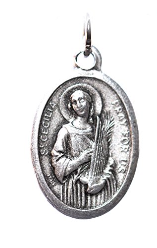 rosarybeads4u Colgante de medalla Santa CECELIA CECILY, cadena y caja de 1,9 cm