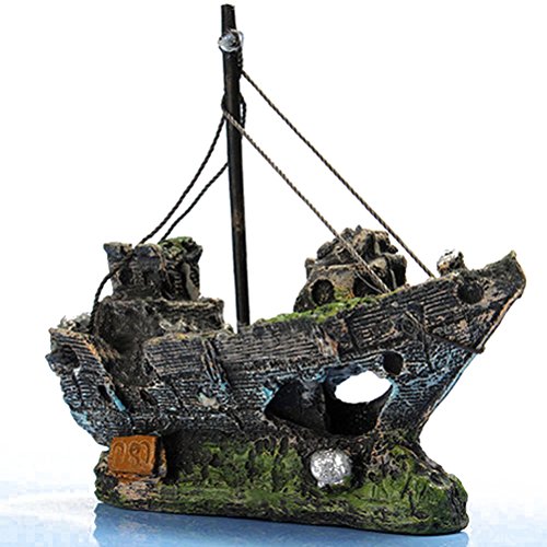 Rosenice - Barco velero pirata hundido de resina realista, decoración para pecera