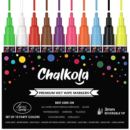 Rotuladores de tiza liquida - Paquete de 10 rotuladores de colores neón - Para uso en todo tipo de pizarras y tableros y en las ventanas - punta redonda de 3mm Rotuladores de tiza liquida - Paquete de 10 rotuladores de colores neón - Para uso en todo tipo de pizarras y tableros y en las ventanas - punta redonda de 3mm