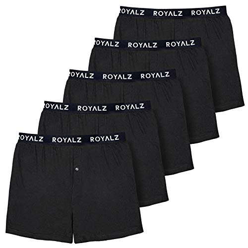 ROYALZ Pack de 5 calzoncillos tipo bóxer para hombre, estilo americano, cómodos, clásicos, 100% algodón, suaves, sueltos, juego de 5 unidades Negro XXL