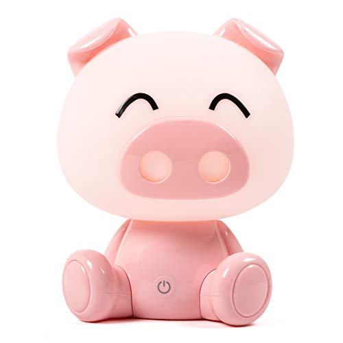 RUDACAS Lámpara táctil de luz nocturna tres intensidades, quitamiedos infantil para dormir niños y bebés, Cable USB. CERDITO AMOROSO ROSA