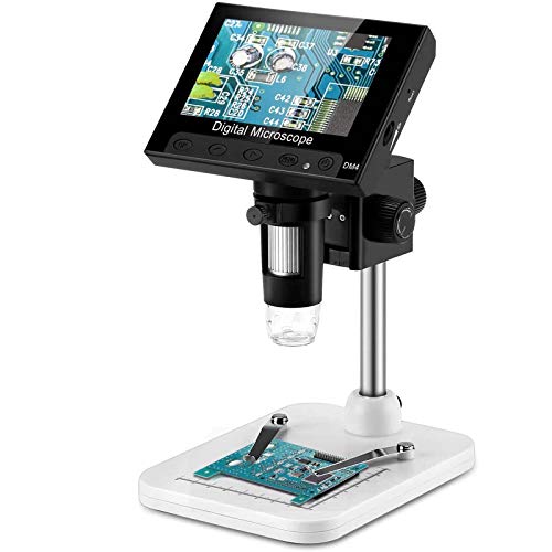 RUIZHI 4.3 pulgadas LCD Digital USB Microscopio Endoscopio Registro 1000X Zoom de aumento, 8 luces LED ajustables, Almacenamiento Micro-SD, Cámara Grabadora de video para reparación de soldadura