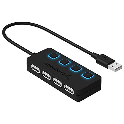 Sabrent Concentrador de USB 2.0 con 4 salidas, interuptores de potencia individuales y LED (HB-UMLS)