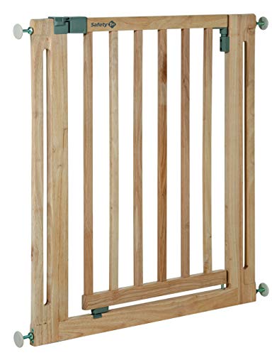Safety 1st Easy Close Wood Barrera de seguridad de Madera, puerta de seguridad 73 cm hasta 96, 5 cm con extensiones, para niños y perros, color madera natural