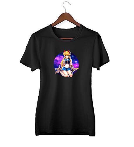 Sailor Moon Usagi Girl Anime Character_KK020138 Camiseta de la Camisa Regalo de Las Mujeres Camiseta cumpleaños, Small, Black