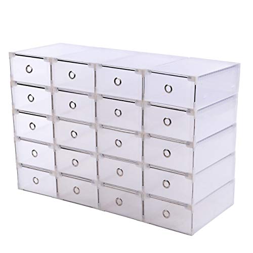 Samger 20 Unids Caja de Almacenamiento de Zapatos Apilable Plegable Plástico Holder Armario Caja Organizador Transparente Cajón Claro