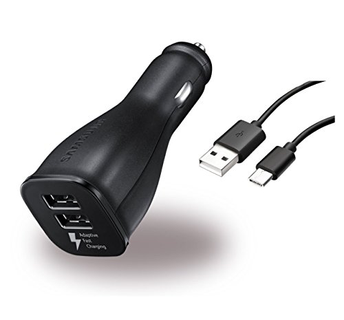 Samsung - Adaptador para coche con 2 puertos USB y cable tipo C para carga de Samsung Galaxy S8/S8 Plus/Galaxy A5 (2017), A7 (2017), sin embalaje al por menor