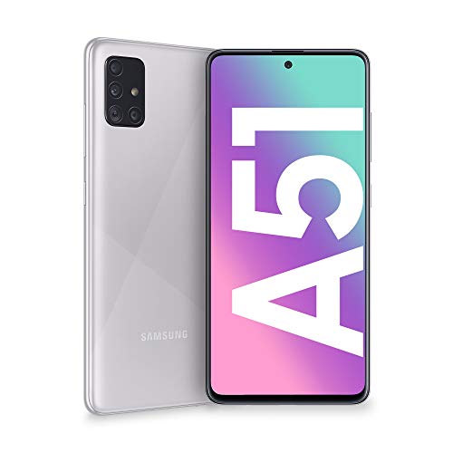 Samsung Galaxy A51 - Dual SIM, Smartphone de 6.5" Super AMOLED (4 GB RAM, 128 GB ROM, cámara Trasera 48.0 MP + 12.0 MP + 5.0 MP + 5 MP, cámara Frontal 32 MP) Color Plata Metálico [Versión española]