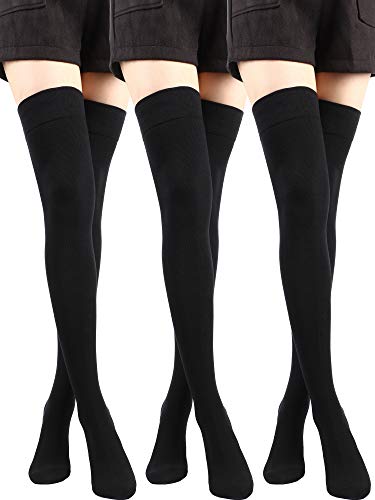 SATINIOR 3 Pares de Calcetines por Encima de la Rodilla Calcetines Altos hasta el Muslo de Algodón Medias de Arranque Largas de Punto, Negro SATINIOR 3 Pares de Calcetines por Encima de la Rodilla Calcetines Altos hasta el Muslo de Algodón Medias de Arranque Largas de Punto, Negro
