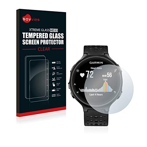 savvies Cristal Templado Compatible con Garmin Forerunner 235 Protector Pantalla Vidrio Proteccion 9H Pelicula Anti-Huellas