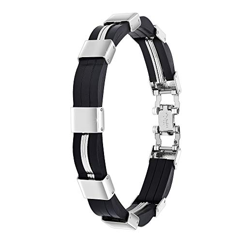 SC Crystal – Pulsera para hombre, tono plateado, pulsera de acero, 20 cm, idea regalo para hombre, haz clic en visitar la tienda para ver nuestras joyas.