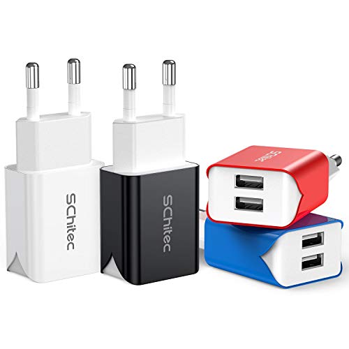 SCHITEC Cargador USB,2 Puertos 4Pack 5V / 2.1A Cargador de Pared USB Adaptador de Corriente para Enchufe USB de Viaje en el hogar para iPhone XS/XR,iPad,LG G5,Samsung Galaxy S8,Huawei