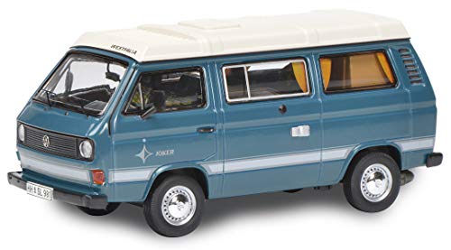 Schuco VW T3 Camper, Joker con Techo Plano, Modelo de Coche, Escala 1:64, Azul (452022000)