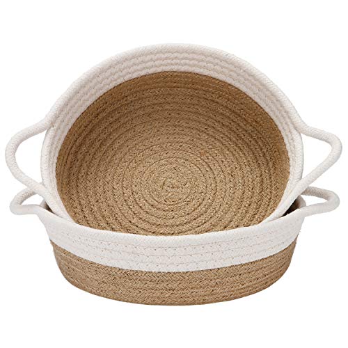 Sea Team - Paquete de 2 cestas de cuerda de algodón, cesta de almacenamiento tejida pequeña de 10 x 3 pulgadas, bandeja de tela, cuenco, plato abierto redondo para frutas, joyas, llaves, kits costura Sea Team - Paquete de 2 cestas de cuerda de algodón, cesta de almacenamiento tejida pequeña de 10 x 3 pulgadas, bandeja de tela, cuenco, plato abierto redondo para frutas, joyas, llaves, kits costura