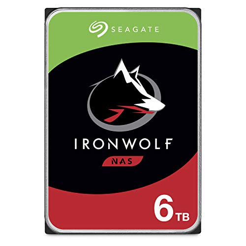 Seagate IronWolf, 6TB, NAS, Disco duro interno, HDD, CMR 3,5" SATA 6 Gb/s, 7200 r.p.m., caché de 256 MB para almacenamiento conectado a red RAID (ST6000VN0033)