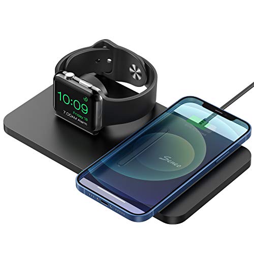 Seneo Cargador Inalámbrico Rápido - 7.5W Cargador Doméstico 2 en 1 para iPhone 8 a iPhone 11 Pro y AirPods Pro, Soporte de Carga Inalámbrico para Apple Watch Series 5/4/3/2