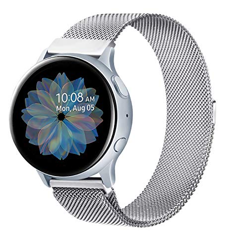 Senka 20mm Metal Correa Compatible con Samsung Galaxy Watch Active 40mm/Active2 40mm 44mm,Pulseras de Repuesto de Inoxidable para Samsung Galaxy Watch 42mm/Watch 3 41mm/Gear Sport(20mm,Plata)