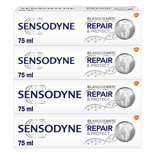 Sensodyne Repair & Protect Blanqueante - Pasta de Dientes con Flúor y Novamin que Alivia la Sensibilidad Dental y Ayuda a Eliminar las Manchas - Pack de 4 x 75 ml Sensodyne Repair & Protect Blanqueante - Pasta de Dientes con Flúor y Novamin que Alivia la Sensibilidad Dental y Ayuda a Eliminar las Manchas - Pack de 4 x 75 ml