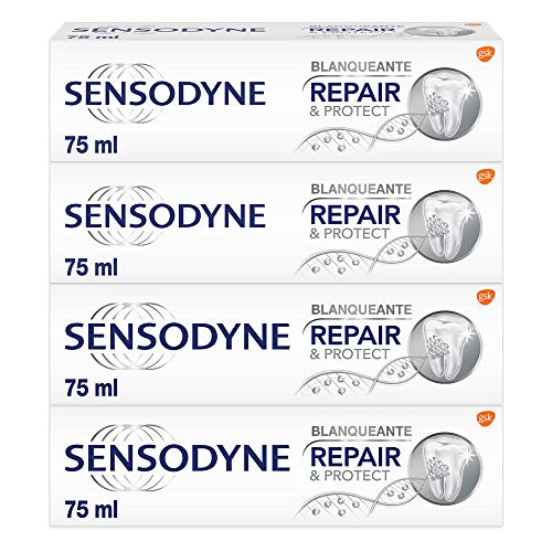 Sensodyne Repair & Protect Blanqueante - Pasta de Dientes con Flúor y Novamin que Alivia la Sensibilidad Dental y Ayuda a Eliminar las Manchas - Pack de 4 x 75 ml