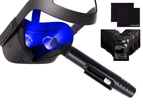 Set de limpieza para Gafas de realidad virtual, Gafas inteligentes, AR/VR (Oculus Quest, Rift s, Go, HTC Vive, Valve, Pimax): Pluma limpiadora + 2 paños de microfibra + 20 toallitas húmedas.