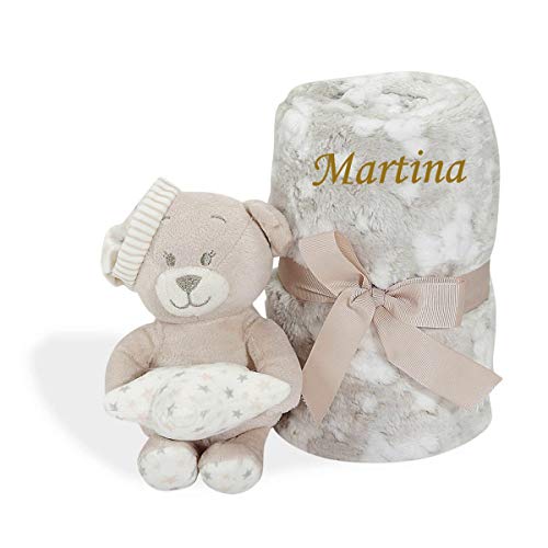 Set Peluche Manta Personalizada con nombre bordado Regalo recién nacido Bebe