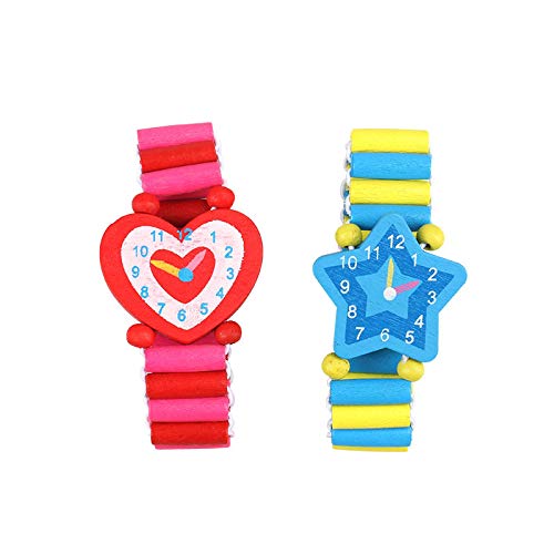 SFBBBO Reloj niño 3 unids/Lote   Relojes de Pulsera de Madera artesanías de Dibujos Animados Relojes de Pulsera artesanías Juguetes para niños Que aprenden 3 uds Estilo Aleatorio