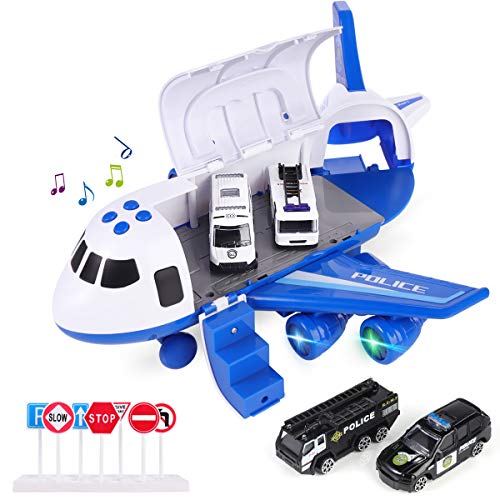 SHANNA Juego Aviones Vehículos,Juego Juguetes Educativos VehíCulos con Ruedas Inercia,1 AvióN Grande,4 Autos Aleación para Niños Mayores 3 Años (Coche Policía-Azul) SHANNA Juego Aviones Vehículos,Juego Juguetes Educativos VehíCulos con Ruedas Inercia,1 AvióN Grande,4 Autos Aleación para Niños Mayores 3 Años (Coche Policía-Azul)