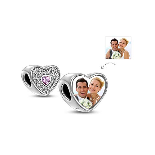 SHEGRACE TinySand Encantos de Cuentas Corazones Dobles Personalizados Fotos Adicionales en Plata de Ley 925 con Circón, Adecuado para Pulsera de Collar