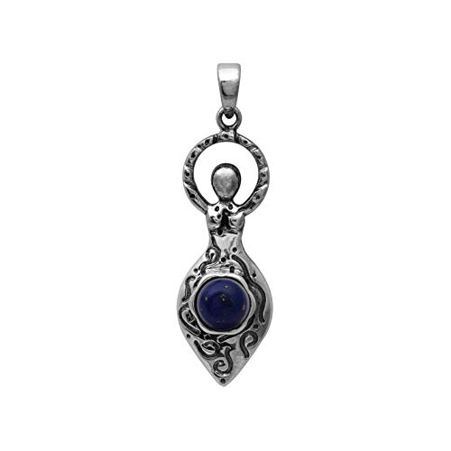Shine Jewel Diosa de la Fertilidad, colgante hecho a mano con piedra de lapislázuli en plata de ley 925
