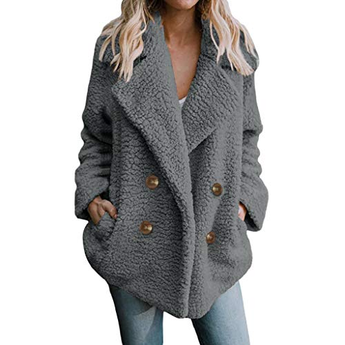 SHOBDW Mujer Chaqueta para Mujer de Moda Sólida Chaqueta Casual Otoño Invierno Tops de Manga Larga Parka cálida Outwear Abrigo para Mujer Turn Down Collar Overcoat Ladies Outercoat (S, Gris)