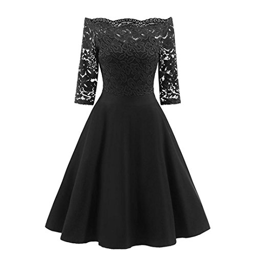 SHOBDW Mujer Nueva Vintage Encaje Patchwork de Hombro Fiesta de Cóctel Retro Swing Vestido (Negro, XL) SHOBDW Mujer Nueva Vintage Encaje Patchwork de Hombro Fiesta de Cóctel Retro Swing Vestido (Negro, XL)