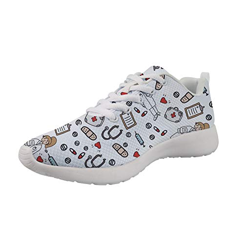 Showudesigns – Zapatillas de running deportivas, para competición, fuera de pista, para hombre y mujer, (Nurse Print White), 36 EU