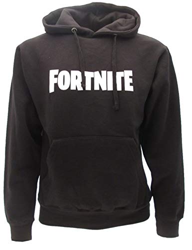 Sicem - Sudadera de Fortnite original negra con logotipo blanco y capucha para adulto y niño, producto oficial, Hombre, Sudadera con capucha, Negro , XS