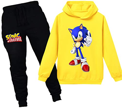 Silver Basic Niños Sudadera con Capucha y Pantalones Traje Sonic The Hedgehog Sudadera con Capucha para Niños Juego Disfraz De Sonic Personajes de la Película 150,Amarillo Traje de Sonic-2