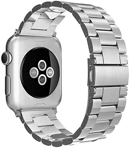 Simpeak Correa Compatible con Apple Watch 6/SE/5/4/3/2/1 Correa 42mm de Acero Inoxidable Reemplazo de Banda de la Muñeca con Metal Corchete Compatible con iWatch Todos los Modelos 42mm, Plata