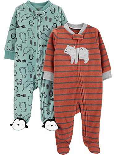 Simple Joys by Carter's 2-Pack Fleece Footed Sleep and Play Infant Toddler-Sleepers, Oso/Mixto, 6-9 Meses, Pack de 2