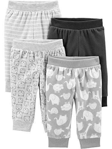 Simple Joys by Carter's 4-Pack Neutral Fleece Pants Infant-and-Toddler, Estampado Animal/Gris, 6-9 Meses, Pack de 4