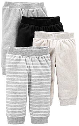 Simple Joys by Carter's Baby - Pantalones de forro polar (4 unidades) ,Light Grey/Dark Grey/Grey Stripes/Black ,6-9 Months