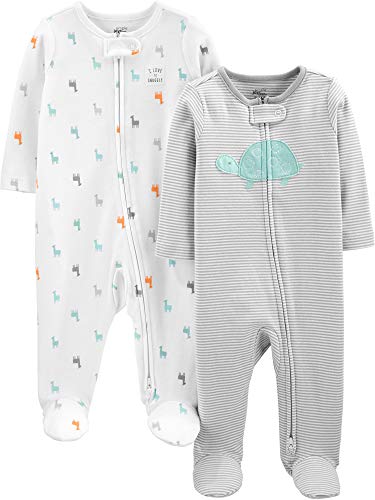 Simple Joys by Carter's Neutral 2-Pack Cotton Footed Sleep and Play Infant Toddler-Bodysuit-Footies, Tortuga/Llamas, 3-6 Meses, Pack de 2
