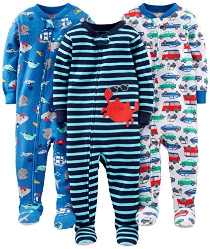 Simple Joys by Carter's pijama de algodón para bebés y niños pequeños, 3 unidades ,Crab/Sea Creatures/Cars ,6-9 Meses