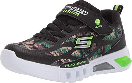 Skechers Flex-Glow, Zapatillas Niños, Negro (Black Synthetic/Textile/Black & Lime Trim Camo), 33 EU