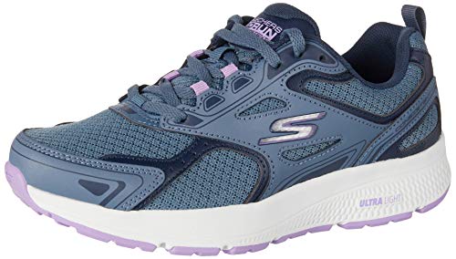 Skechers Go Run Consistent, Zapatillas Mujer, Azul (Blue Leather/Synthetic/Purple Trim/Textile Blpr), 39 EU