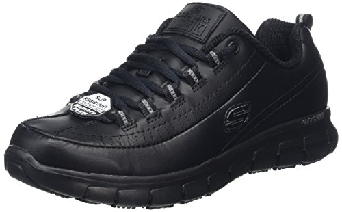 Skechers Sure Track-Trickel, Zapatos de Trabajo Mujer, Negro (BLK Black Leather), 37 EU Skechers Sure Track-Trickel, Zapatos de Trabajo Mujer, Negro (BLK Black Leather), 37 EU