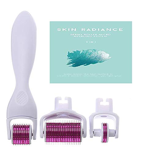 Skin Radiance® Dermaroller Facial Kit - Derma Roller - Rodillo de Micro Agujas 3 en 1 Cabezales Desmontables 0,5 mm 1,0 mm 1,5 mm - Ebook Completa Gratis en Espanol!