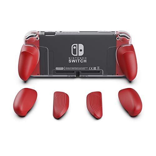 Skull & Co. GripCase Crystal: A Dockable Transparent Protective Cover Case with Replaceable Grips [to fit All Hands Sizes] for Nintendo Switch [No Carrying Case] - Mario Red