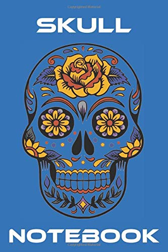 Skull Notebook - Flowers - Ornamental - Blue - White - College Ruled (Death)