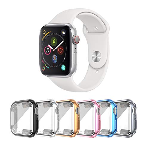 SLYEN Paquete de 6 estuches para Apple Watch con protector de pantalla ultradelgado compatible con iWatch de 44 mm, estuche de cobertura total para Apple Watch SE Series 6 Series 5 Series 4