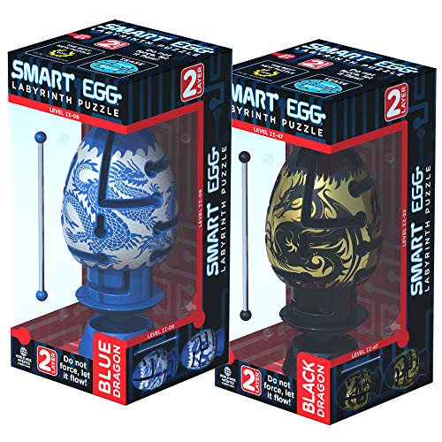 Smart Egg BB Double Dragon: un paquete de 2 rompecabezas de laberinto 3D – Dragón azul y dragón negro, piezas de una serie difícil para los amantes de los rompecabezas